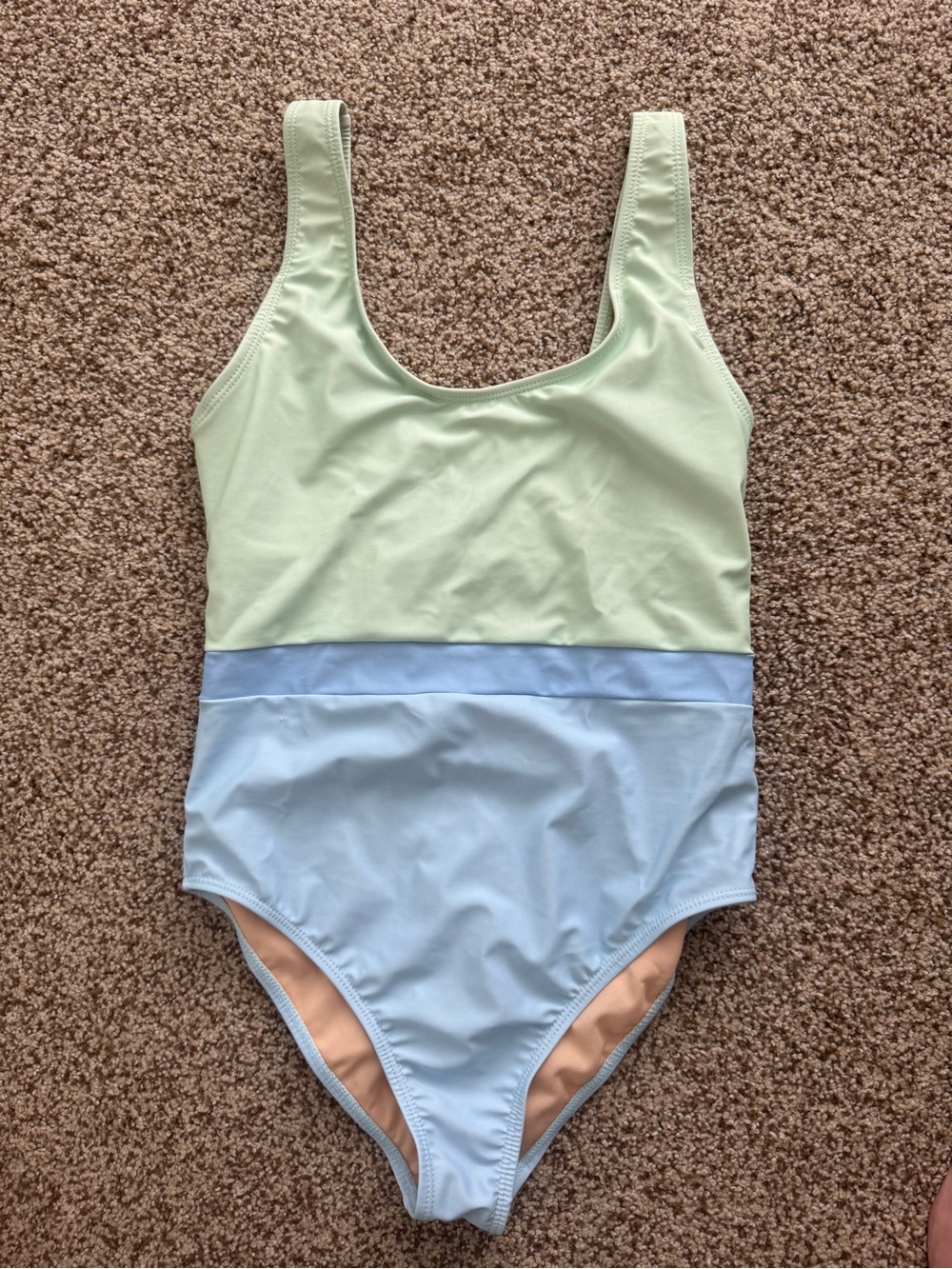Roolee Pastel Green and Light Blue Colorblock One-Piece Swimsuit